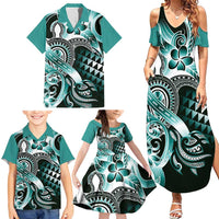 Aloha Turquoise Tribal Honu Tattoo Family Matching Summer Maxi Dress and Hawaiian Shirt LT9 - Polynesian Pride