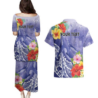 Personalised Chuuk States Humpback Whale Couples Matching Puletasi and Hawaiian Shirt Polynesian Tropical Flowers LT9 - Polynesian Pride