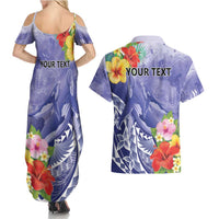 Personalised Chuuk States Humpback Whale Couples Matching Summer Maxi Dress and Hawaiian Shirt Polynesian Tropical Flowers LT9 - Polynesian Pride