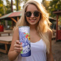 Personalised Chuuk States Humpback Whale Skinny Tumbler Polynesian Tropical Flowers LT9 - Polynesian Pride