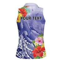 Personalised Chuuk States Humpback Whale Women Sleeveless Polo Shirt Polynesian Tropical Flowers LT9 - Polynesian Pride