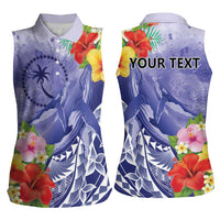 Personalised Chuuk States Humpback Whale Women Sleeveless Polo Shirt Polynesian Tropical Flowers LT9 - Polynesian Pride