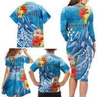 Personalised Kosrae States Humpback Whale Family Matching Long Sleeve Bodycon Dress and Hawaiian Shirt Polynesian Tropical Flowers LT9 - Polynesian Pride