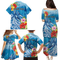 Personalised Kosrae States Humpback Whale Family Matching Puletasi and Hawaiian Shirt Polynesian Tropical Flowers LT9 - Polynesian Pride