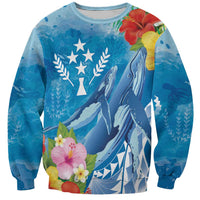 Personalised Kosrae States Humpback Whale Sweatshirt Polynesian Tropical Flowers LT9 Unisex Blue - Polynesian Pride