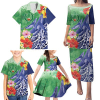 Personalised Pohnpei States Humpback Whale Family Matching Puletasi and Hawaiian Shirt Polynesian Tropical Flowers LT9 - Polynesian Pride