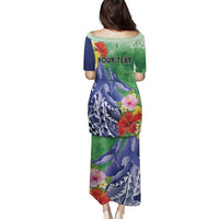Personalised Pohnpei States Humpback Whale Family Matching Puletasi and Hawaiian Shirt Polynesian Tropical Flowers LT9 - Polynesian Pride