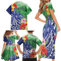 Personalised Pohnpei States Humpback Whale Family Matching Short Sleeve Bodycon Dress and Hawaiian Shirt Polynesian Tropical Flowers LT9 - Polynesian Pride
