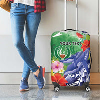 Personalised Pohnpei States Humpback Whale Luggage Cover Polynesian Tropical Flowers