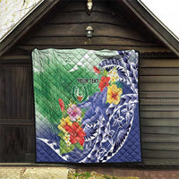 Personalised Pohnpei States Humpback Whale Quilt Polynesian Tropical Flowers