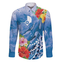 Personalised Yap States Humpback Whale Family Matching Summer Maxi Dress and Hawaiian Shirt Polynesian Tropical Flowers LT9 Dad's Shirt - Long Sleeve Blue - Polynesian Pride