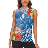 Personalised Yap States Humpback Whale Women Sleeveless Polo Shirt Polynesian Tropical Flowers LT9 - Polynesian Pride