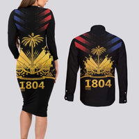 Haiti Independence Day Couples Matching Long Sleeve Bodycon Dress and Long Sleeve Button Shirt The First Black Republic Since 1804 LT9 - Polynesian Pride