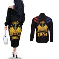 Haiti Independence Day Couples Matching Off The Shoulder Long Sleeve Dress and Long Sleeve Button Shirt The First Black Republic Since 1804 LT9 - Polynesian Pride