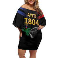 Haiti Independence Day Family Matching Off Shoulder Short Dress and Hawaiian Shirt The First Black Republic Since 1804 LT9 Mom's Dress Blakc - Polynesian Pride