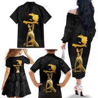 Haitian Negre Marron 1804 Family Matching Off The Shoulder Long Sleeve Dress and Hawaiian Shirt Black Polynesian Pattern LT9 - Polynesian Pride