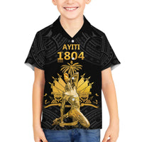 Haitian Negre Marron 1804 Family Matching Off The Shoulder Long Sleeve Dress and Hawaiian Shirt Black Polynesian Pattern LT9 Son's Shirt Black - Polynesian Pride
