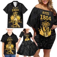 Haitian Negre Marron 1804 Family Matching Off Shoulder Short Dress and Hawaiian Shirt Black Polynesian Pattern LT9 - Polynesian Pride