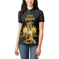 Haitian Negre Marron 1804 Women Polo Shirt Black Polynesian Pattern
