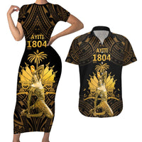 Haitian Negre Marron 1804 Couples Matching Short Sleeve Bodycon Dress and Hawaiian Shirt Gold Polynesian Pattern LT9 Gold - Polynesian Pride