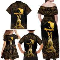 Haitian Negre Marron 1804 Family Matching Off Shoulder Maxi Dress and Hawaiian Shirt Gold Polynesian Pattern LT9 - Polynesian Pride