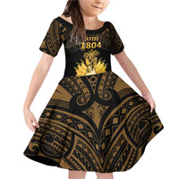Haitian Negre Marron 1804 Family Matching Off Shoulder Short Dress and Hawaiian Shirt Gold Polynesian Pattern LT9 Daughter's Dress Gold - Polynesian Pride