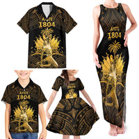 Haitian Negre Marron 1804 Family Matching Tank Maxi Dress and Hawaiian Shirt Gold Polynesian Pattern LT9 - Polynesian Pride