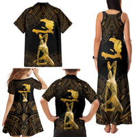 Haitian Negre Marron 1804 Family Matching Tank Maxi Dress and Hawaiian Shirt Gold Polynesian Pattern LT9 - Polynesian Pride