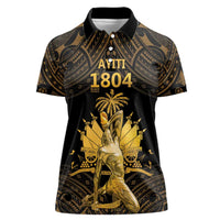 Haitian Negre Marron 1804 Women Polo Shirt Gold Polynesian Pattern