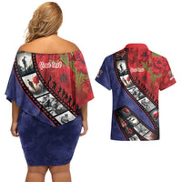 Personalised ANZAC Spirit 1915-2026 Filmstrip Tribute Couples Matching Off Shoulder Short Dress and Hawaiian Shirt Lest We Forget 25 April LT9 - Polynesian Pride