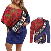 Personalised ANZAC Spirit 1915-2026 Filmstrip Tribute Couples Matching Off Shoulder Short Dress and Long Sleeve Button Shirt Lest We Forget 25 April LT9 Red - Polynesian Pride