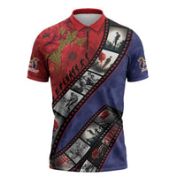 Personalised ANZAC Spirit 1915-2026 Filmstrip Tribute Zipper Polo Shirt Lest We Forget 25 April LT9 Red - Polynesian Pride
