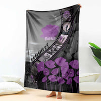 Personalised Remembering ANZAC Lest We Forget Blanket Vintage Film Frame Memorial Purple Poppy