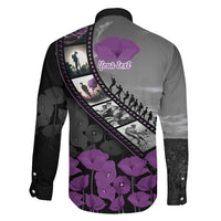 Personalised Remembering ANZAC Lest We Forget Family Matching Long Sleeve Bodycon Dress and Hawaiian Shirt Vintage Film Frame Memorial Purple Poppy LT9 - Polynesian Pride