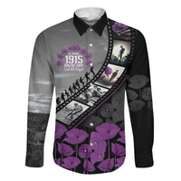Personalised Remembering ANZAC Lest We Forget Family Matching Puletasi and Hawaiian Shirt Vintage Film Frame Memorial Purple Poppy LT9 Dad's Shirt - Long Sleeve Purple - Polynesian Pride