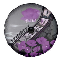 Personalised Remembering ANZAC Lest We Forget Spare Tire Cover Vintage Film Frame Memorial Purple Poppy