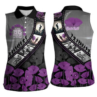 Personalised Remembering ANZAC Lest We Forget Women Sleeveless Polo Shirt Vintage Film Frame Memorial Purple Poppy LT9 - Polynesian Pride
