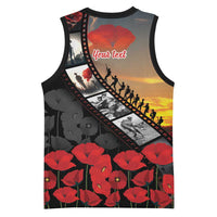 Personalised Remembering ANZAC Lest We Forget Basketball Jersey Vintage Film Frame Memorial Red Poppy