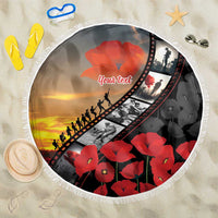 Personalised Remembering ANZAC Lest We Forget Beach Blanket Vintage Film Frame Memorial Red Poppy