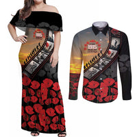 Personalised Remembering ANZAC Lest We Forget Couples Matching Off Shoulder Maxi Dress and Long Sleeve Button Shirt Vintage Film Frame Memorial Red Poppy LT9 Red - Polynesian Pride