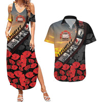 Personalised Remembering ANZAC Lest We Forget Couples Matching Summer Maxi Dress and Hawaiian Shirt Vintage Film Frame Memorial Red Poppy LT9 Red - Polynesian Pride