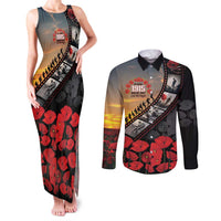 Personalised Remembering ANZAC Lest We Forget Couples Matching Tank Maxi Dress and Long Sleeve Button Shirt Vintage Film Frame Memorial Red Poppy LT9 Red - Polynesian Pride