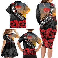 Personalised Remembering ANZAC Lest We Forget Family Matching Long Sleeve Bodycon Dress and Hawaiian Shirt Vintage Film Frame Memorial Red Poppy LT9 - Polynesian Pride