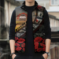 Personalised Remembering ANZAC Lest We Forget Sleeveless Puffer Jacket Vintage Film Frame Memorial Red Poppy