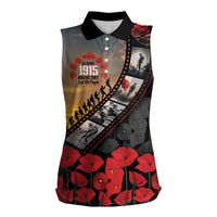 Personalised Remembering ANZAC Lest We Forget Women Sleeveless Polo Shirt Vintage Film Frame Memorial Red Poppy LT9 Female Red - Polynesian Pride