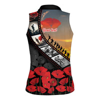 Personalised Remembering ANZAC Lest We Forget Women Sleeveless Polo Shirt Vintage Film Frame Memorial Red Poppy LT9 - Polynesian Pride