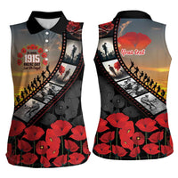 Personalised Remembering ANZAC Lest We Forget Women Sleeveless Polo Shirt Vintage Film Frame Memorial Red Poppy LT9 - Polynesian Pride