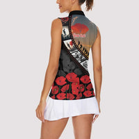 Personalised Remembering ANZAC Lest We Forget Women Sleeveless Polo Shirt Vintage Film Frame Memorial Red Poppy LT9 - Polynesian Pride