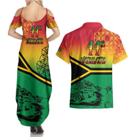 Hapi 44th Indipendens Dei Vanuatu Couples Matching Summer Maxi Dress and Hawaiian Shirt Yumi 1980 with Vanuatuan Beach Landscape LT9 - Polynesian Pride