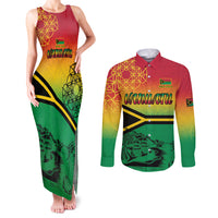 Hapi 44th Indipendens Dei Vanuatu Couples Matching Tank Maxi Dress and Long Sleeve Button Shirt Yumi 1980 with Vanuatuan Beach Landscape LT9 Reggae - Polynesian Pride